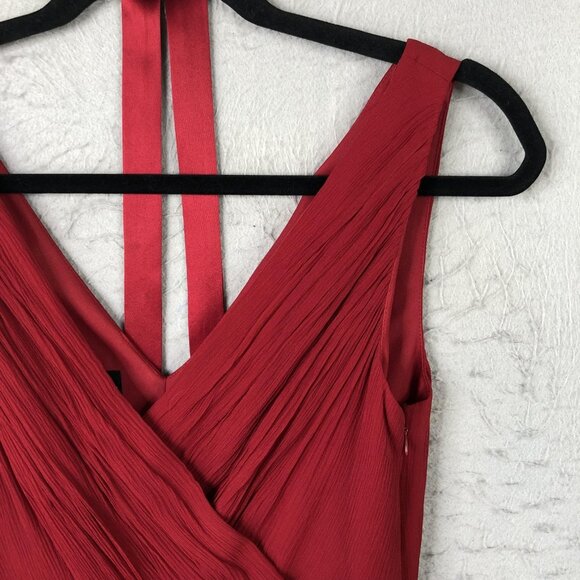 Donna Morgan Dress Womens 6 Red Silk Midi V Neck Pleated Bodice Formal Cocktail - Picture 11 of 15